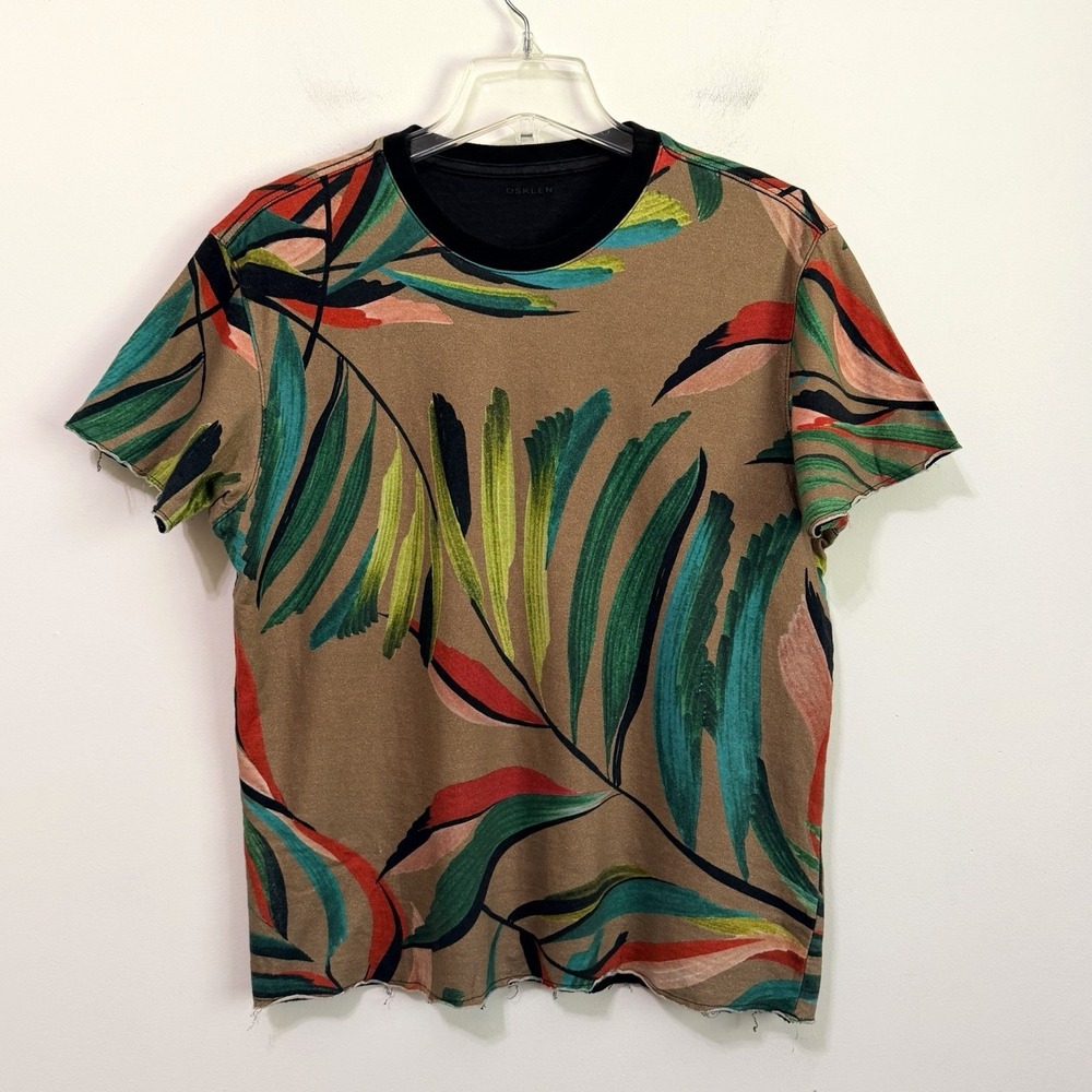 Osklen Double Palmeira Tee Shirt M? Short Sleeve Reversible Raw Hem RARE Leaf